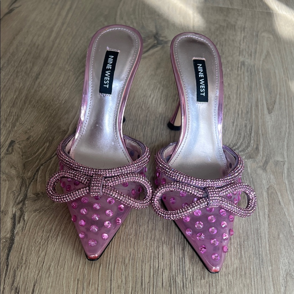Nine West Pink Embellished Pointed-Toe Heels